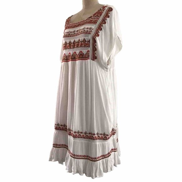 Free People Ivory Red Geometric Embroidered Boho SleevelessTunic Dress - M - Picture 3 of 10